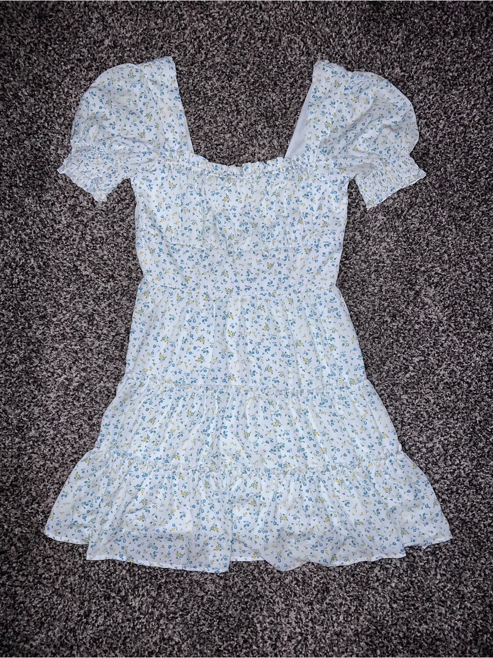 Altar'd State White Mini Dress with Blue & Yellow Floral Print
